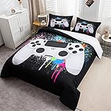 Tbrand Gamepad Bettbezug Set Jungen Gamer Bettwäsche Set 135x200cm Weißes Videospiel Gamepad Betten Set Für Jugendliche Kinder Schlafzimmer Dekor Bunte Krawattenfarbe Modern Game C