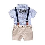 MRULIC Infant Baby Jungen Gentleman Strampler Hosenträger Strap Shorts Outfits Sets Sommer Kurzarm Shirt und Hose(A1-Blau,75-80CM)