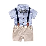 MRULIC Infant Baby Jungen Gentleman Strampler Hosenträger Strap Shorts Outfits Sets Sommer Kurzarm Shirt und Hose(A1-Blau,75-80CM)