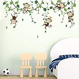 decalmile Wandtattoo Affen Baum Reben Wandsticker Kinderzimmer Tiere Wandaufkleber Babyzimmer Schlafzimmer Wohnzimmer Wanddek