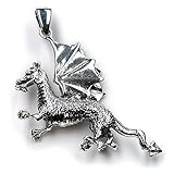 DrachensilberAnhänger Drache Schmuck Kette 925 Silber Walisischer Drachenschmuck Silberanhänger Wappen Drachen Larp