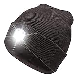 HNQH Winter Beanie Mütze mit Licht USB Wiederaufladbare Leuchtkappe Strickmütze Stirnlampe Mütze Unisex Hände frei Fahrrad Lampe Beanie für Radfahren Camping Joggen Outdoor Aktivitäten, coffee, M