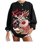 MOKBAY Damen Weihnachten Print Rundhals Pullover Lose Sport Tops Pullover Casual Hoodie Mädchen Teenager Pullover Damen Ohne Kapuze Pulli Damen Vintage Pullover Damen Winter Sexy