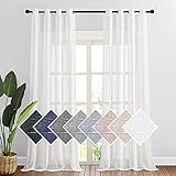 PONY DANCE Wohnzimmer Gardinen Modern 2er Set - Extra Lange Gardinen und Vorhänge für Wohnzimmer & Balkontür Dekoschals Ösenvorhang Weiss Halbtransparent, H 280 x B 140