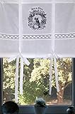 Leinenshop24 Landhaus Gardine Paris Fleurs Weiß Raffrollo 100x100 Shabby Chic Retro Vintag