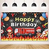 Feuerwehrauto Geburtstagsfeier Dekorationen Feuerwehrauto Thema Hintergrund Banner für Jungen Mädchen Geburtstag Feuerwehrmann Rot Feuerwehrauto Kinder Party Foto Stand Kuchen Tisch Dek