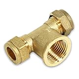 Messing-Klemmverschraubung für Kupferrohre, T-Stück mit IG, 15-1/2'-15