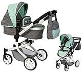 Ella & Piet® Puppenwagen MOOVE4 mit Wickeltasche 2in1 (Stern Grau-Mint)