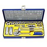 S&R Steckschlüsselsatz 20-tlg. 3/8' Lock-Drive Profil CHROM-VANADIUM in Metallbox, Stecknüsse für verrostete oder festsitzende Schrauben, Ratschenkasten Knarrenkasten Ratschenkoffer Steck-Nuss S