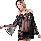 SHOBDW Damen Erotik Dessous Elegant EInfarbig Unterwäsche Babydoll Nachtwäsche BH-Kleid G-String Set Frauen Mode Sexy Spitze Große Größe Erotische Nachtwäsche Maid Uniformen Versuchung Unterw