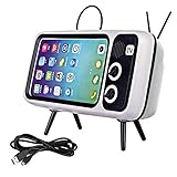 GosCrazy Retro TV Style Stand Holder, TV BT Wireless Speaker Phone Holder, Desktop Handy Ständer für iPhone X 6 6s 7 8 Plus XR Xs 11 Pro Max mit 4,7-6,5 Zoll Display, Laden Sie das Telefon Silb