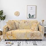 Sofabezug Stretch 4 Sitzer Gelbes Marmormuster 3D Druck Elastische Sofa Überwürfe Polyester Spandex Wasserfeste Antirutsch mit Armlehnen Sofahusse Möbel Protector Couchhusse Sesselbezug