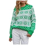 MOMONIHAO Strickpullover Weihnachtspullover Weihnachtspulli Sweater Pullover Für Damen Weihnachtspartyy (Grün,L)