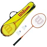 Wilson Badminton-Set, Gear Kit, Unisex, Inkl. 2 Badminton-Schläger, 2 Federbällen aus Kunststoff und 1 Tragetasche, Orange/Gelb, WRT8755003