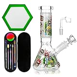 The7boX Glasbong Rauchwasserpfeifen mit Vorbaustiel, 14 mm, leuchtende Bongs, 21 cm, mit Tupfwachs-Set, Schnitzerei, Edelstahl, Werkzeug-Set, Regenbogenfarben, 7-teilig