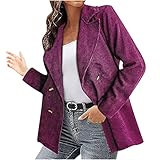 Masrin Cordjacke Damen Vintage einfarbige Winterjacke Anzugjacke mit Revers und Langen Ärmeln Cordmantel Zweireihige Cardigan Bluse mit offener Vorderseite Straßen Hipster Übergangsjacke W
