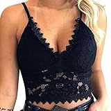 IFOUNDYOU Super Push Up BH Damen ohne Bügel Cami Top BH Sexy Rückenfrei Bandeau BH Blumen Spitze Transparent Bralette BH Spaghettiträger Klassischer Unterwäsche Dessous BH Top für Frauen Abendk