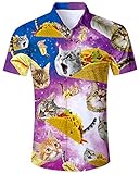 ALISISTER Herren Hawaiihemd Bunt Kurzarm Hemd Junge Männer 3D Pizza Katze Hemden Herren Sommer Hawaii Aloha Party Strandhemd Regular Fit Slim Shirts für Männer XL