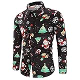 ZYYM Herren Weihnachtshemd Schneeflocken Weihnachten Thema Langarm Stehkragen Digitaldruck Knöpfbar Hemd Langarm Freizeit Xmas Bluse Shirt Button-down Dünne Arbeitshemd Lang