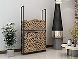 Montixx Kaminholzregal Brennholz-u.Feuerholzregal Kaminholzständer Kaminholzhalter aus Metall schwarzpulver beschichtet Ständer abstellbar H200xB105xT25