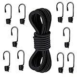 AFASOES Expanderseil 10m / 33ft mit 10 Spiralhaken Gummispanner Expanderseile Schwarz Gummiseil Gummischnur 8mm Spannseil Elastisches Bungee Seil für Anhängerplane Motorradtransport Planen Z