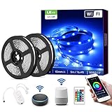 LE Smart LED Strip 10M(2x5M),RGB LED Streifen Wifi, Wlan LED Band, Superhell 5050 Selbstklebend Lichtband, [nur 2.4GHz]Lichterkette mit Fernbedienung, Kompatibel mit Alexa, App, Google Home, IP20