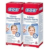 SOS Läuse-Abwehr-Spray, vorbeugendes Spray zur Abwehr von Kopfläusen, bis zu 12 Stunden zuverlässiger Schutz vor Läusebefall, dermatologisch getestet und für Kinder ab 1 Jahr geeignet, 2x100ml Spray