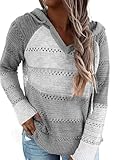 ANFTFH Damen V-Ausschnitt Langarm Pulli Lose Einfarbig Jumper Freizeit Pullover Grau L