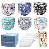 Baby Stoffwindeln, Exqline Wiederverwendbare Windeln, Waschbare Weiche Atmungsaktive Taschenwindeln,6pcs Verstellbare Windeln+6pcs EinsäTze+1 Aufbewahrungstasche FüR Die Meisten Kleinkinder 3-15Kg