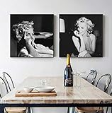 zszy Schwarz und Weiß Marilyn Monroe Leinwand Kunst Mode Poster und Drucke Wandbilder Wohnzimmer Salon-50x50cmx2 Stück kein R