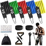 VORRINC Resistance Bands 5 Fitnessbänder Tubes Bänder mit Griffe,Türanker und Fußschlaufen,Naturlatex-Material für Kraft–und Muskeltraining,Pilates Widerstandsbänder Set geeignet für Männer/F