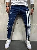 Jeans Pantalon Man Side Stripe Röhrenjeans   Mode Moto Biker Bleistifthose Lochjogging Jeans Street Cowboy Kostüm Men-Dark_Blue_M
