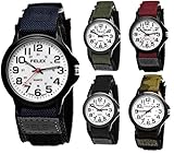 Coole NY London Kinder-Uhr Jungen-Uhr Mädchen-Uhr für Kinder Analog Quarz Textil Nylon Armband-Uhr Schwarz Anthrazit Blau Grün Camouflage Rot Weiß Japanisches Qualitäts Uhrwerk (Ny-Blau-Weiß-Textil)