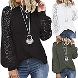 Damen Pulli Elegant Langarm Lang Sale Strick Schwarz Grau Damen Pulli Herbst Elegant Tunika Longblusen und Tuniken Sale Party Frauen Spitze Pullover Langarmshirt Top T Shirt Tunika Bluse Vintag