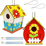 Kreativ Basteln Vogel Haus Vogelhaus Bemalen Kit DIY Holz Vogelhaus Bausatz Bird House DIY Kit Kinder Vogelhaus Bemalen Kit Holz Basteln für Kinder 2 Pcs für Kinder Geburtstag Garten Outdoor Handwerk