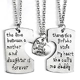 JewelryWe Legierung Schmuck Set, 3X Familie Freundschaftsketten Daddy-Mommys-Girl Herz Puzzle Dog Tag Partner-Anhänger Halskette Kette für Vater Mutter Tochter Silb