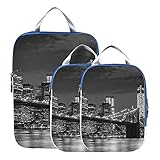 Reisezubehör Packwürfel Brooklyn Bridge und Manhattan Skyline bei Nacht im Koffer Organizer für Reisen Erweiterbare Kompressions-Reisetaschen für Handgepäck, Reise (3er-Set)