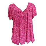 BOOMJIU Damen Elegant Shirt Kurzarm Hollow Out Tops Grosse Grössen Gedruckt Spitze Kurzarmblusen Übergröße V-Ausschnitt Tunika Damen Sommer Weste Oberteile Hemdbluse Sommer Lässige Loose B