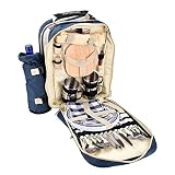 Liuxiaomiao Picknicktasche 4 Personen-Blaue Picknick-Rucksack-Tasche enthält 29 Stücke, die Kühlraum setzen, um Nahrung gekühlt zu halten zum Camping W
