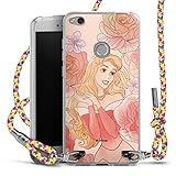 Carry Case kompatibel mit Huawei P8 Lite 2017 Hülle mit Band Handykette zum Umhängen bunt Dornröschen Disney Princess Offizielles Lizenzproduk