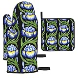 Notholirion Fliese Ofenhandschuhe und Topflappen Isolierte Handschuhe & Küchenarbeitsplatten Sichere Matten zum Kochen BBQ Backen Grillen (3-teiliges Set)