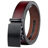 SZBLYY Gürtel Herren, Hosengurte für Männer Luxus Designer Leder Taillengurt Automatische Schnalle Retro Ratsche Gürtel 43'-51' Weinrot (Belt Length : 110cm, Color : Wine Red)