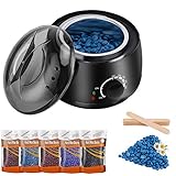 Wax Maschine, Wax enthaarung,Wachswärmer,Wachserhitzer mit 5X100g,10 Applikatorstäbchen Wachsperlen für haarentfernung, LKKRO Komplett Wachs Haarentfernung set Wachsset Brazilian Home Wax Melting
