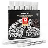 Arteza Acrylmarker Weiß, 12er Set, langlebige Acrylstifte wasserfest mit Kunststoffspitze, Stifte zum Steine Bemalen, für Metall, Leinwand, Keramikoberflächen, Glas, Holz und S