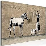 murando - Bilder Banksy Washing Zebra Stripes 90x60 cm Leinwandbild 1 TLG Kunstdruck modern Wandbilder XXL Wanddekoration Design Wand Bild - Graffiti Street Art Tiere Straßenkunst i-C-0151-b