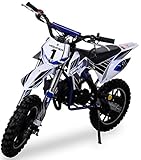 Kinder Mini Crossbike Gazelle 49 cc 2-takt inklusive Tuning Kupplung 15mm Vergaser Easy Pull Start verstärkte Gabel Dirt Bike Dirtbike Pocket Cross (Blau)