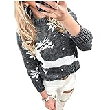 WAQD Frauen Weihnachtspullover Weihnachtspulli Damen Klassisch Rentier Muster Sweatshirt Langarmshirt Christmas Xmas Pulli Shirt Oberteile Herbst Winter Mädchen Sportbekleidung Bluse Top