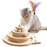 Yang Xin.Style Dreischichtiger Holzkugel-Katzenspielzeug,Turntable für Katzen+Lustiger Katzenstock, interaktives Katzenspielzeug