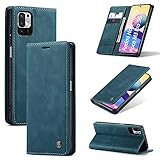 KONEE Hülle Kompatibel mit Xiaomi Redmi Note 10 5G / Poco M3 Pro 5G, Lederhülle PU Leder Flip Tasche Klappbar Handyhülle mit [Kartenfächer], Cover Schutzhülle für Xiaomi Poco M3 Pro 5G - Blaugrü