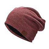 Beanie Mütze Herren Damen Warme Plüsch Herbst Wintermütze Slouch Mützen Weiche Jersey Mütze Bequem Gestrickte Flormütze Skimütze Strickmü